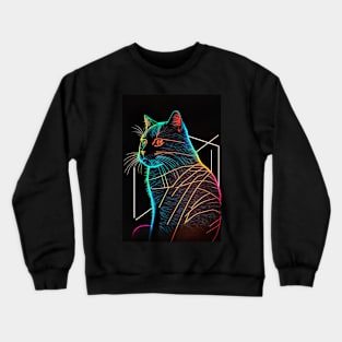 Cool Cat Portrait Neon Art Style Crewneck Sweatshirt